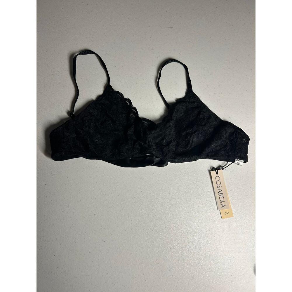 Cosabella Black Lace Bralette M Tie Back Silk Ribbon Wireless Bra NWT